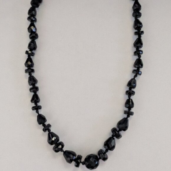 Vintage W Germany MCM Black Faceted Glass Beaded Individual Knot Necklace - Picture 1 of 5